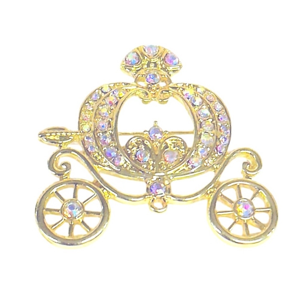 UNBRANDED Royal Pumpkin GOLD-TONE Carriage Brooch With Crystal AB RHINESTONES